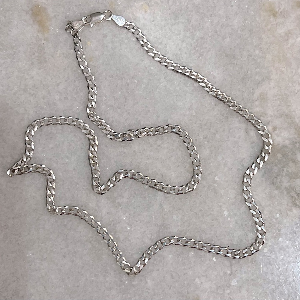 Sterling Silver 20” Italian Flat Curb Chain - Picture 4 of 9